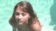 Lili gets wet in the pool