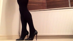 Black Suspender Pantyhose - Amateur Big Cock Crossdresser