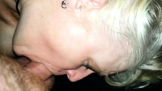 Wife sucking some guys cock dry as another finger fucks her